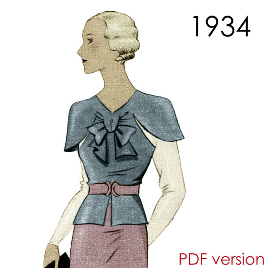 1934 Blouse. Bust 96 cm (37.8"). PDF pattern.
